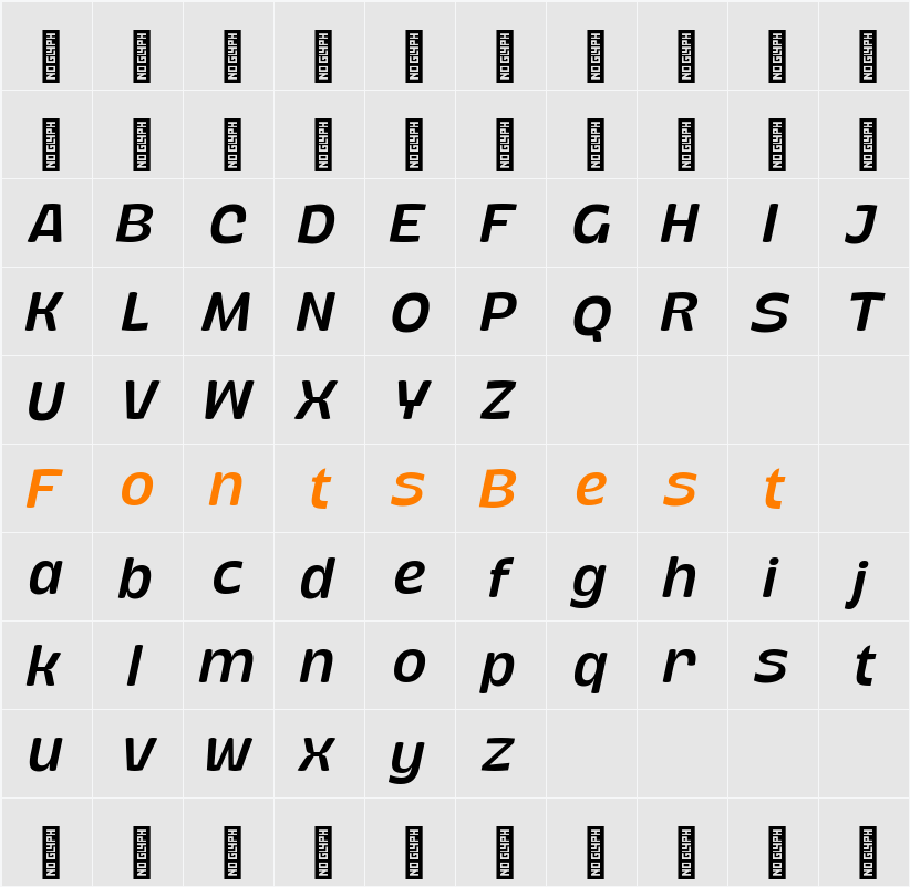 Sun Plumps Slant Character Map