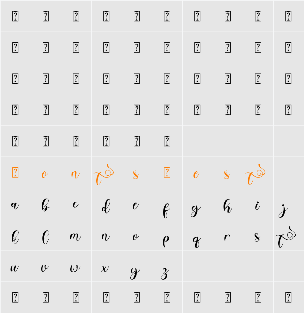 Bonitha Lowercase Character Map