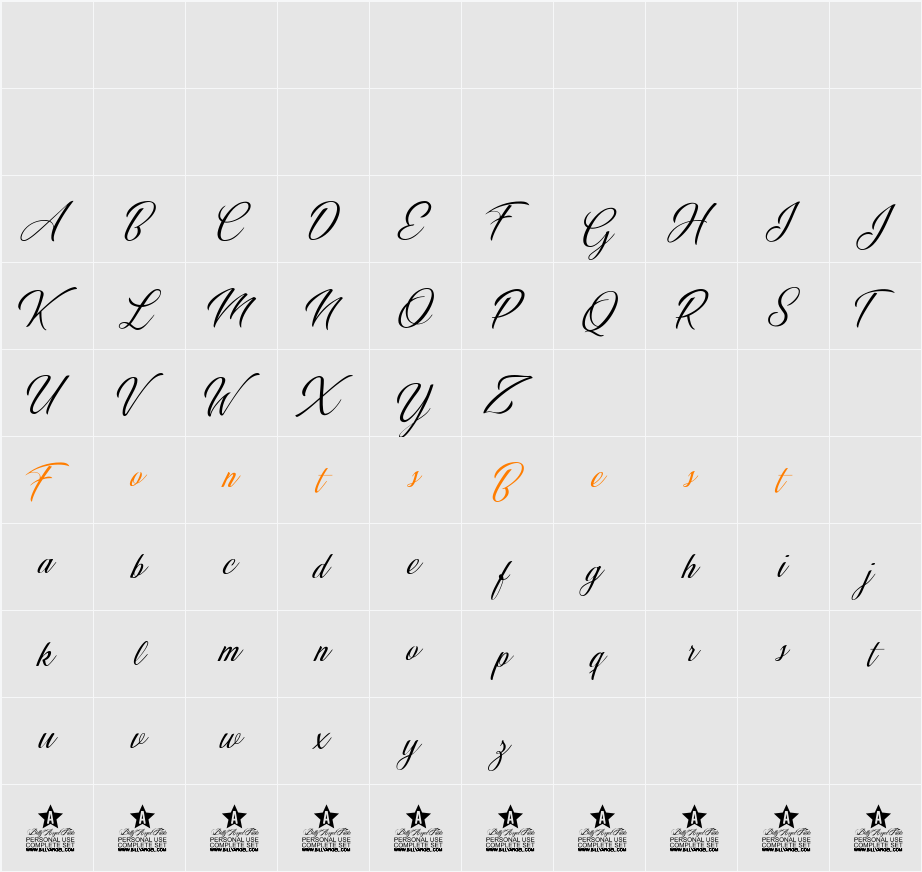 Weddingday Personal Use Character Map