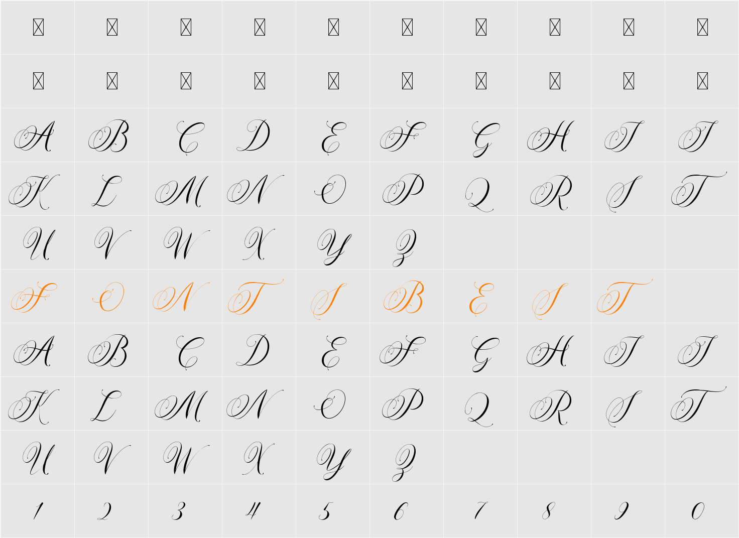 AURA LUXESS Calligraphy Character Map