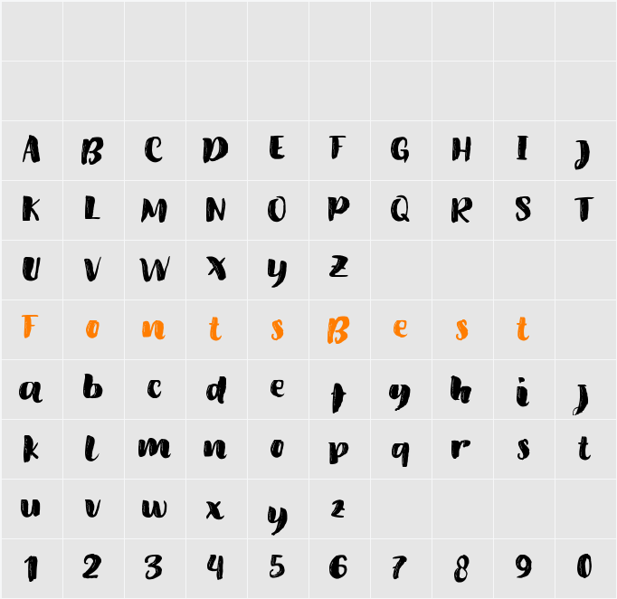 Amel Brush Font Character Map