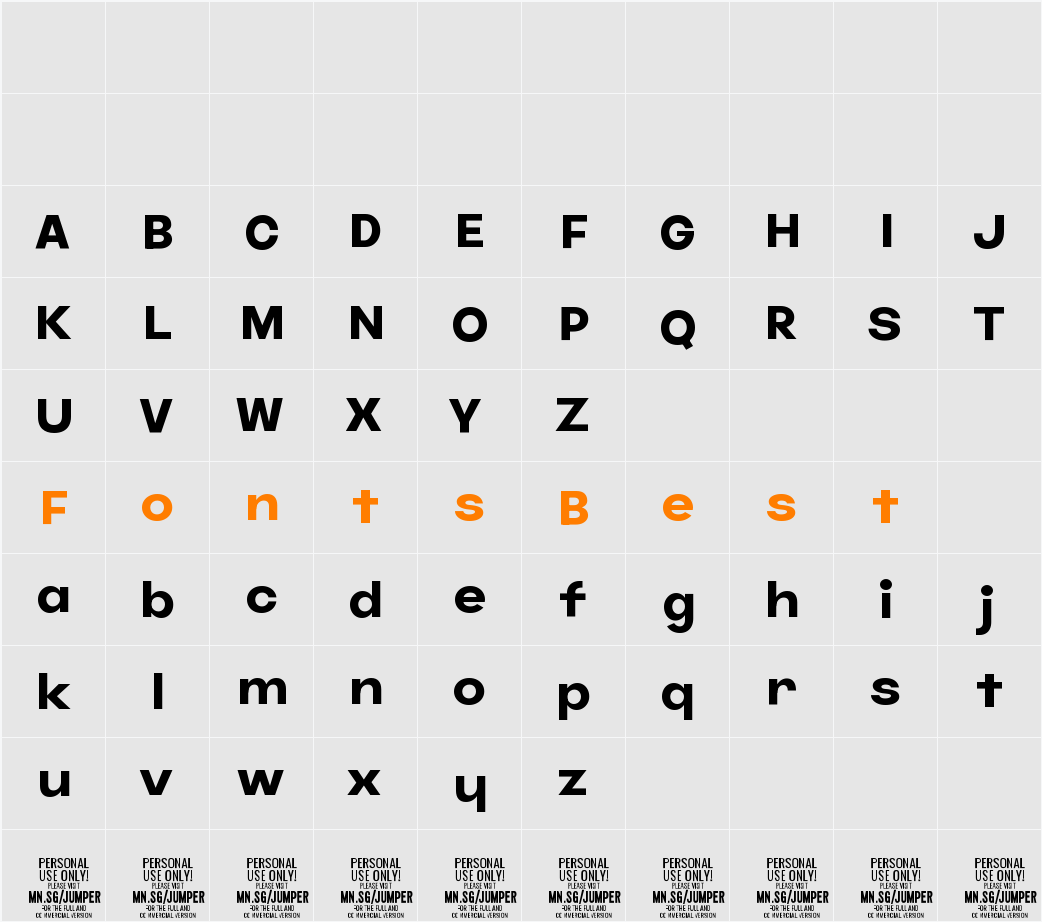Jumper PERSONAL USE ONLY Bold Character Map