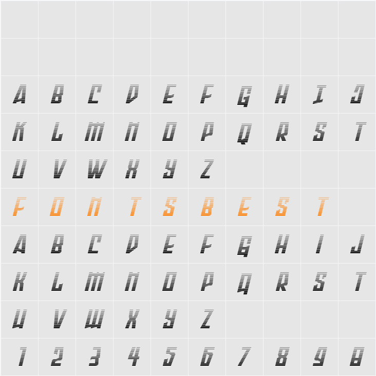 Splashpoint Gradient Italic Character Map