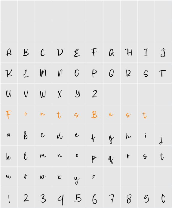 Authora Handwriting Character Map