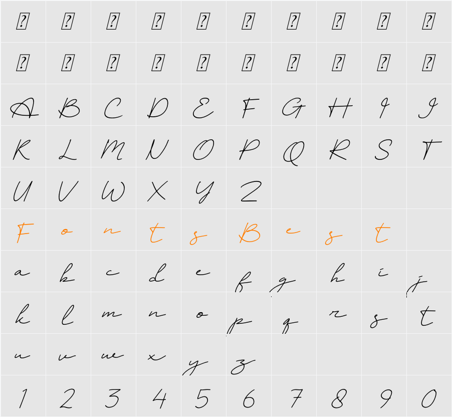 Batelga Italic Character Map