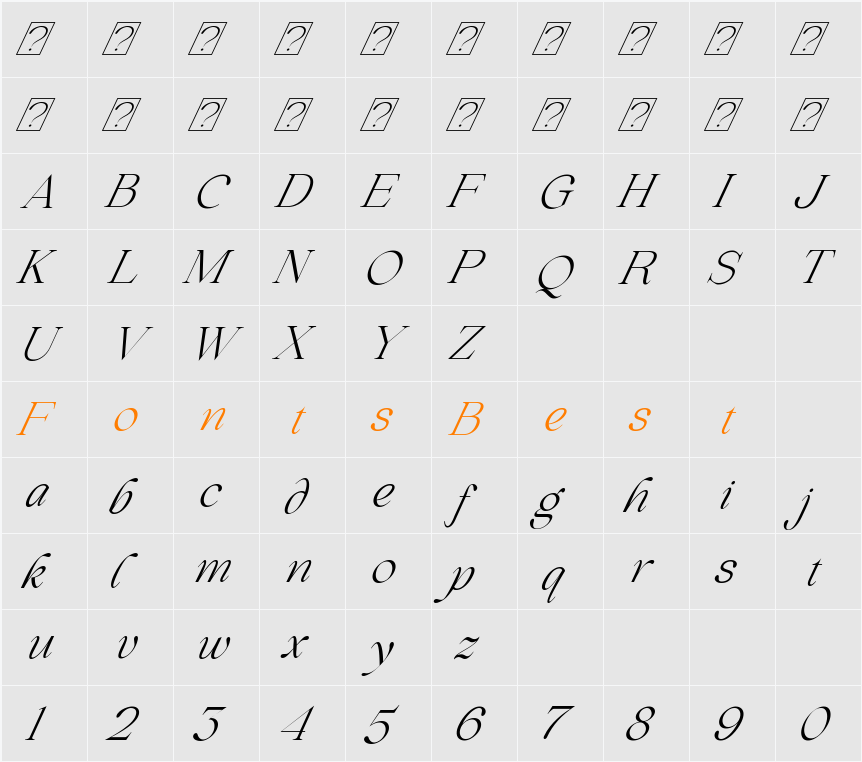 Beautiful Comethrue Light Condensed Character Map