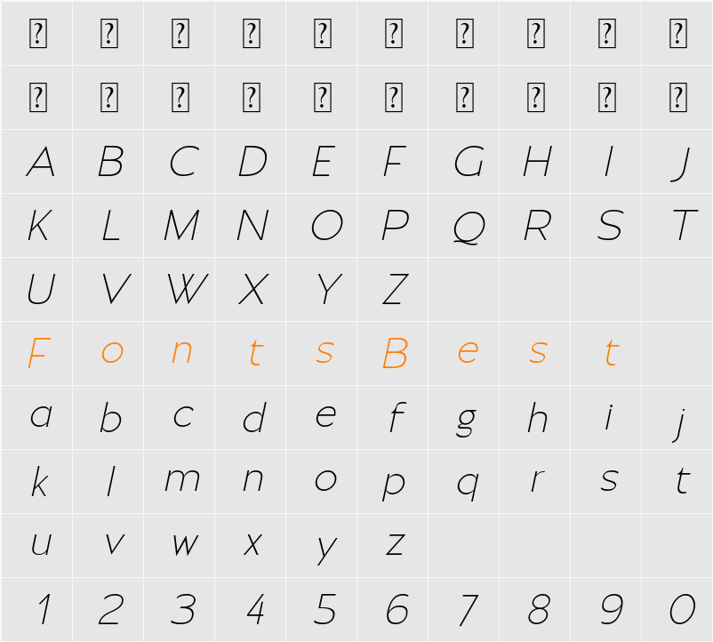 Moirest Light Italic Character Map