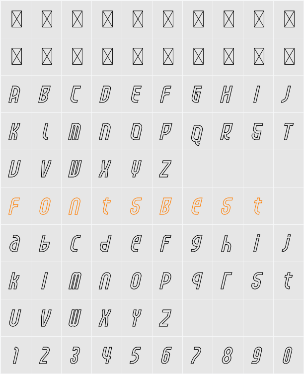 Royagna Outline Italic Character Map