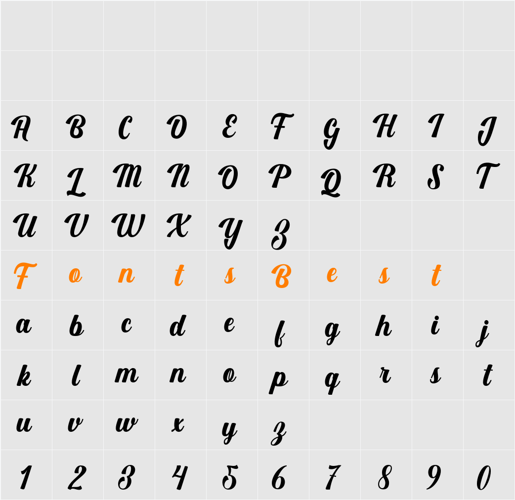 Budgeta Script Character Map