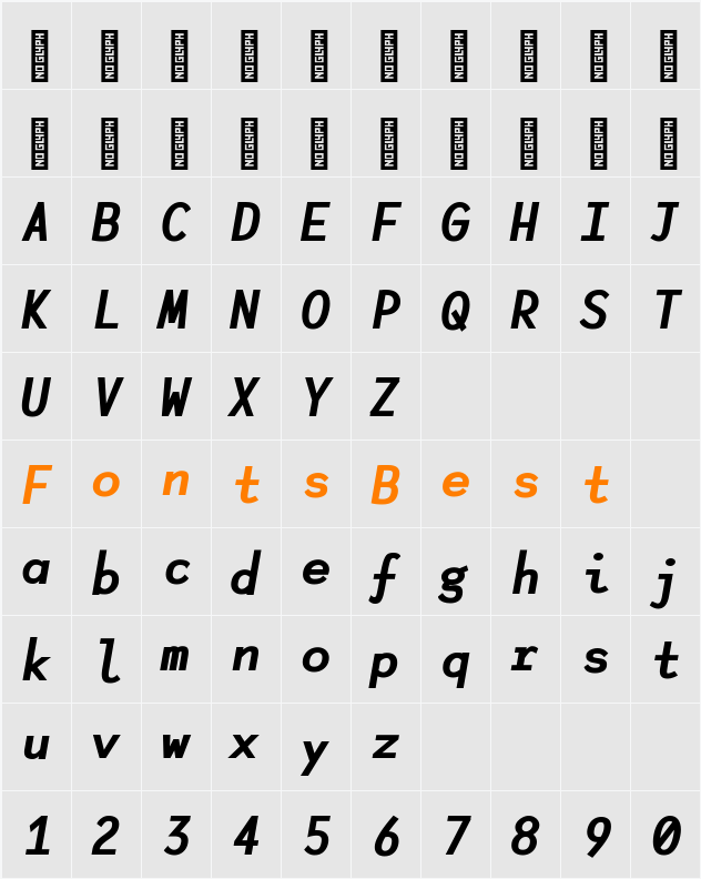 Lotion Black Without Ligatures Character Map