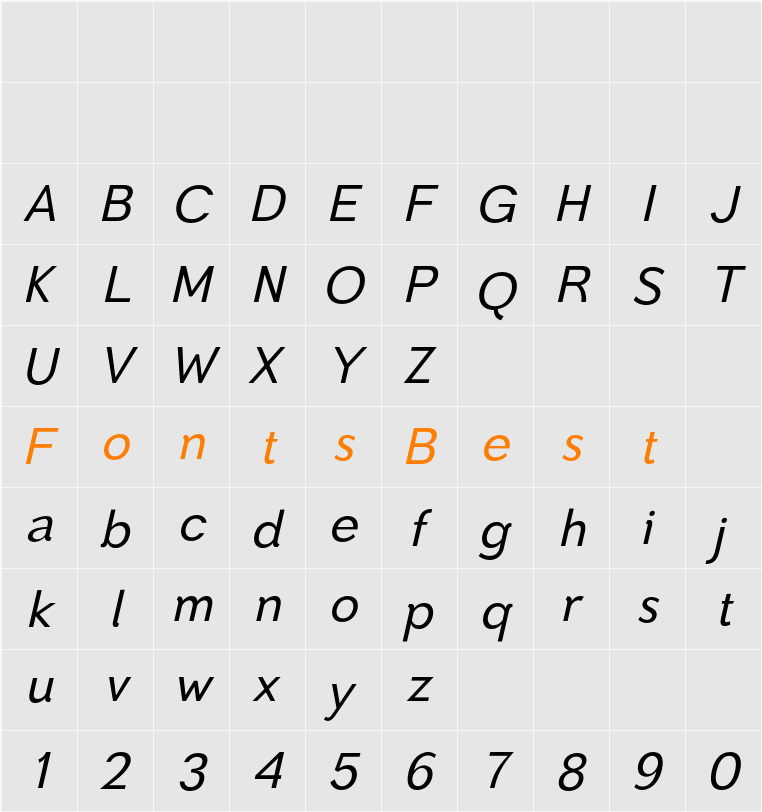 Toiban Italic Med Character Map