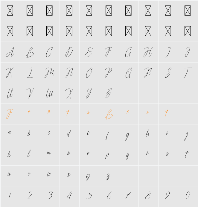 Advera Script Character Map