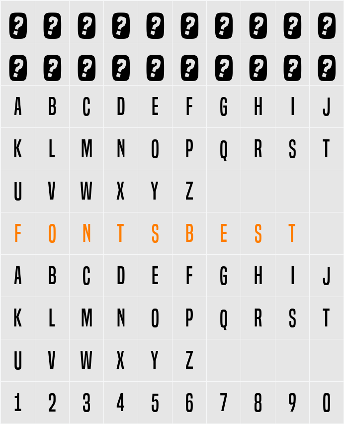 Built Titling Rg Character Map