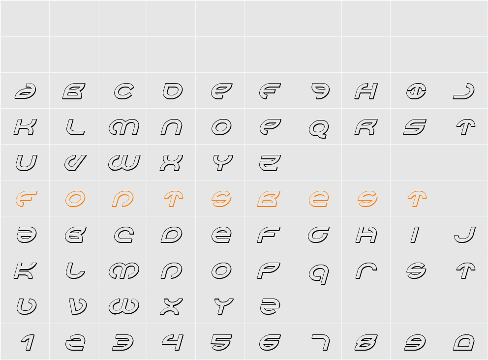 Aetherfox 3D Italic Character Map