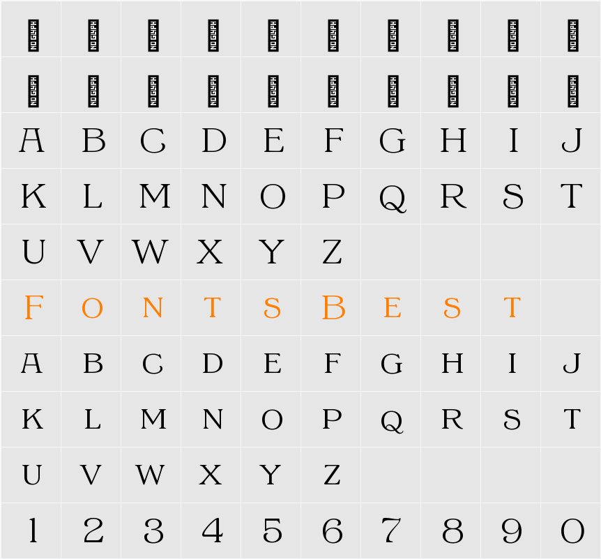 EFCO Barnis Light Character Map