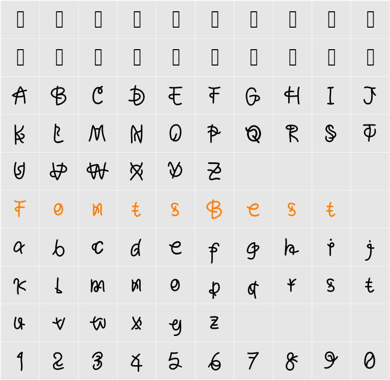 MagicMonolines Character Map