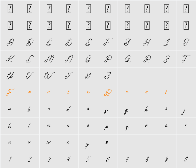 Arcadiny Character Map