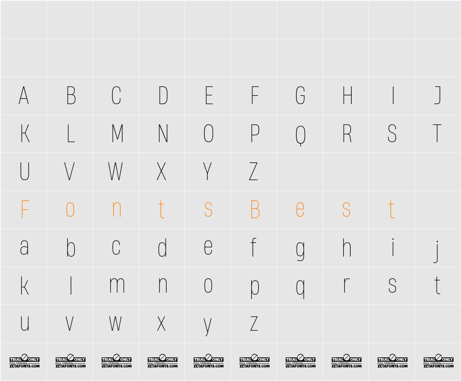 Heading Now Trial 51 Thin Character Map