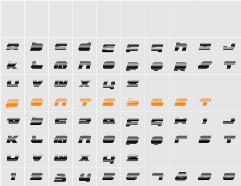 Delmoto Gradient Italic Character Map