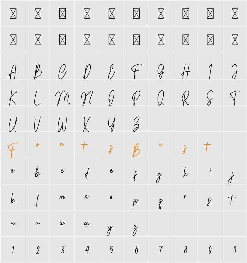 Gladimour Character Map