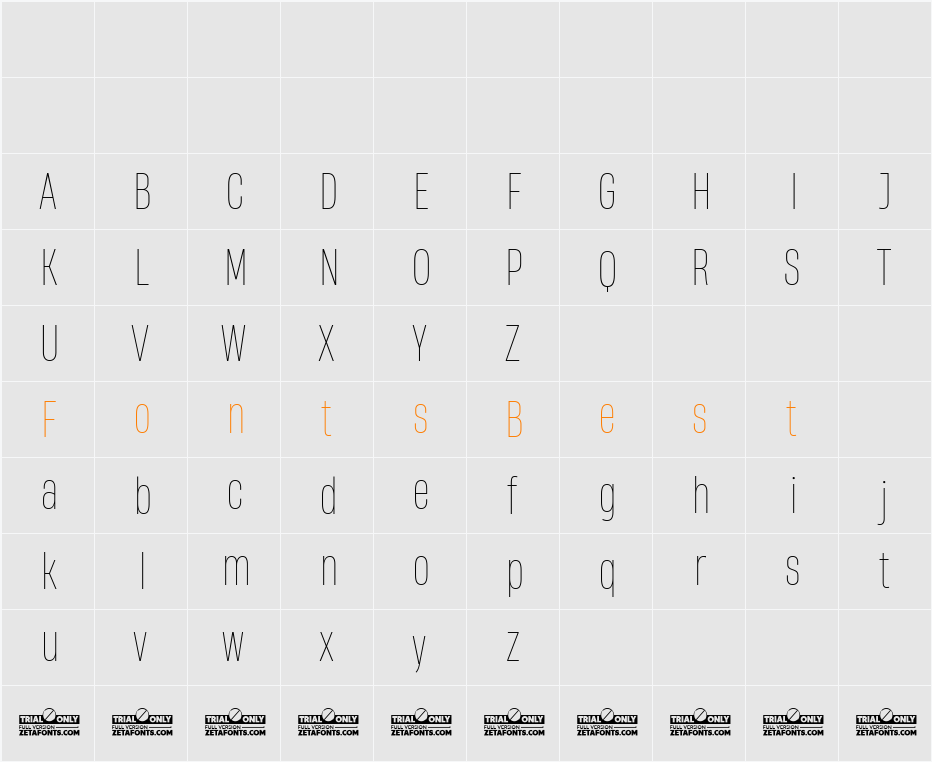 Heading Now Trial 41 Thin Character Map
