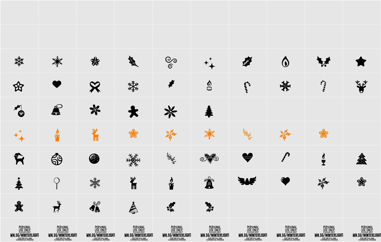 Winterlight Symbols PERSONAL Character Map
