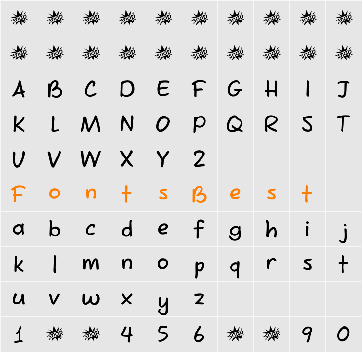 Snappy Fingers DEMO Character Map
