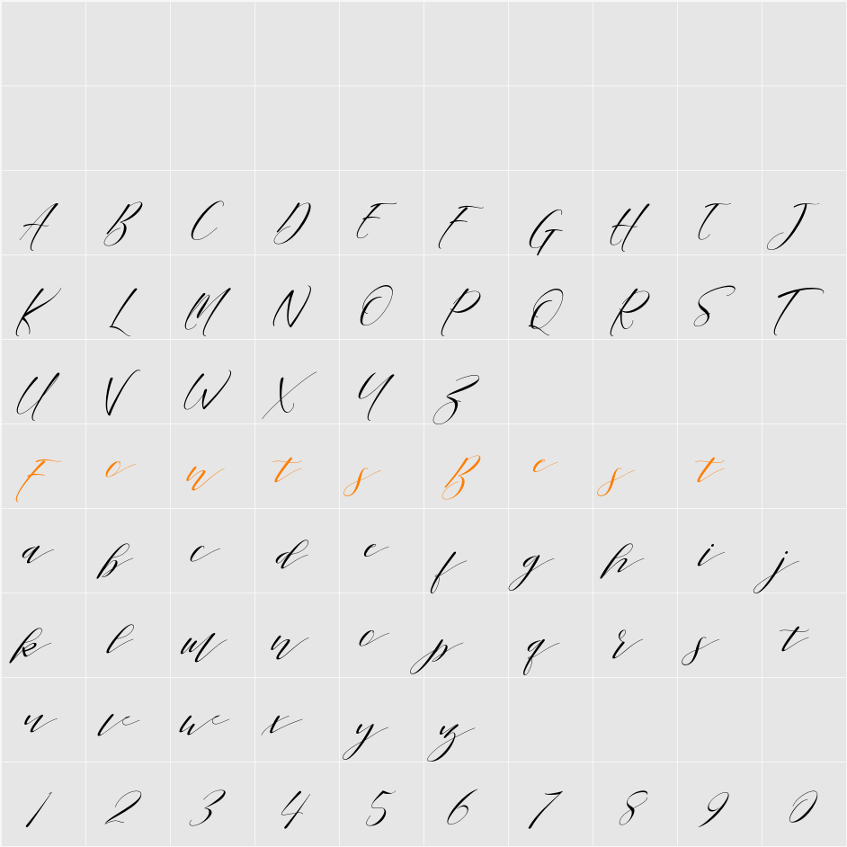 Sheraton Script Character Map