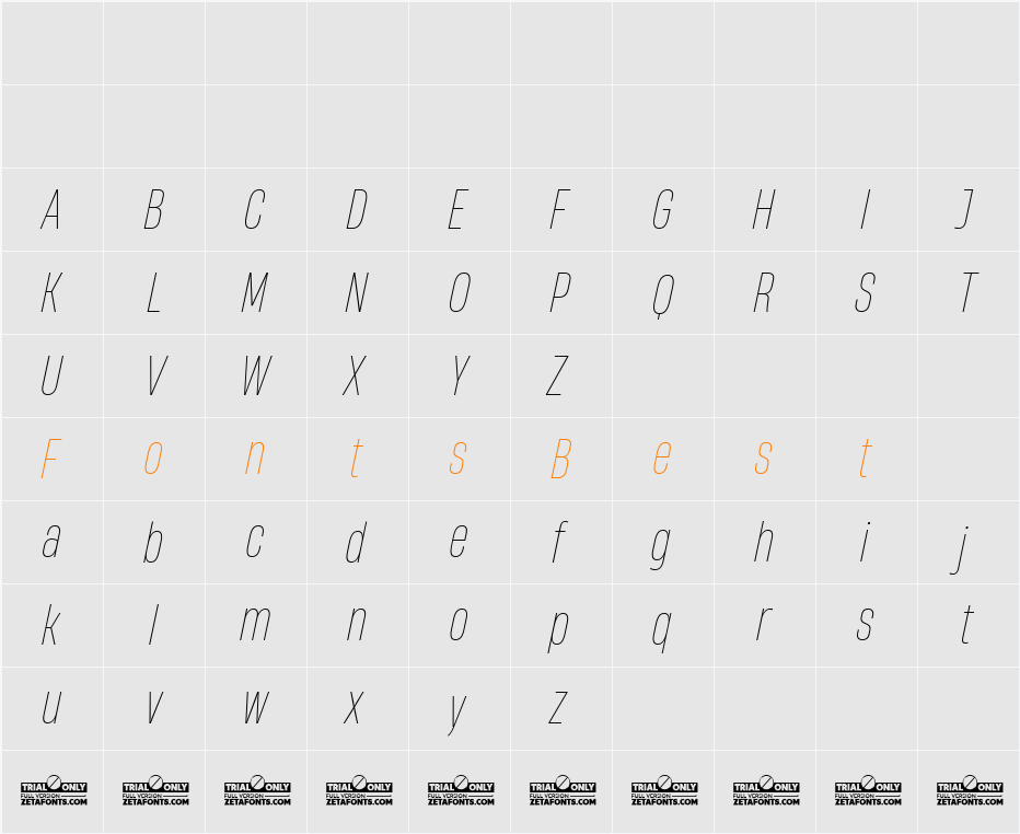 HeadingNow Trial 41 Thin Character Map