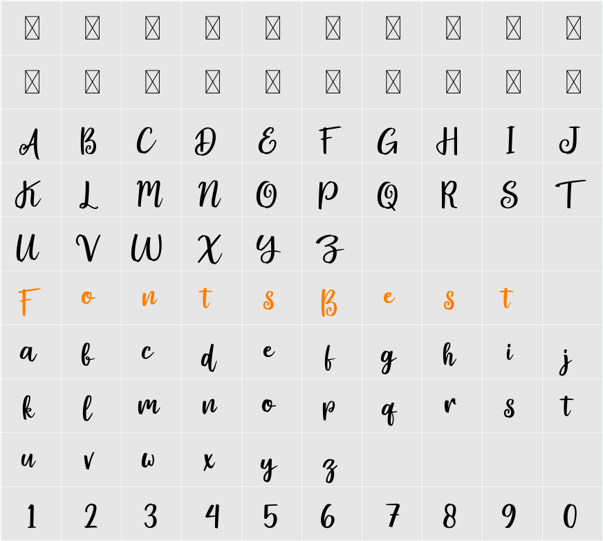 Olivade Character Map