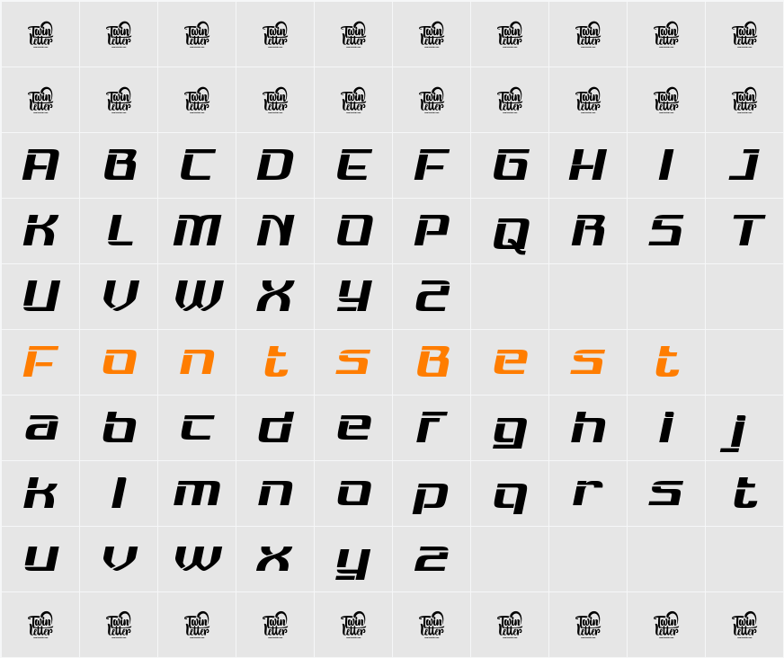 RESADEN Stancil Slant Character Map