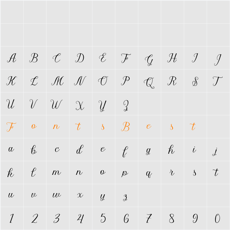 Madelina Script Character Map
