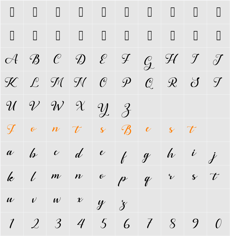 Yellow Molly Character Map