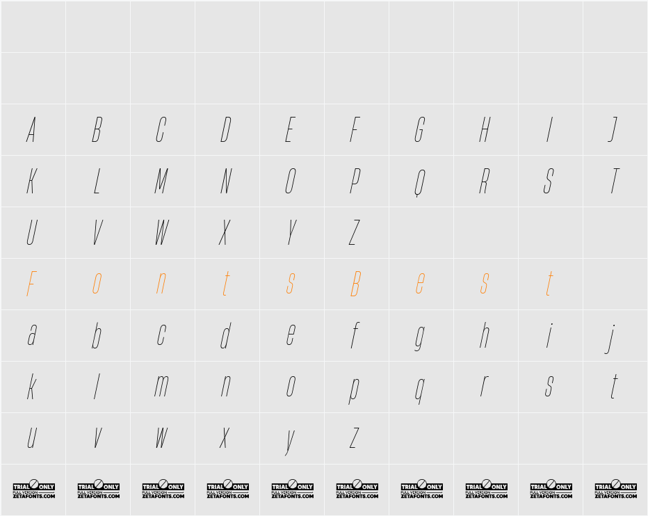 HeadingNow Trial 21 Thin Character Map