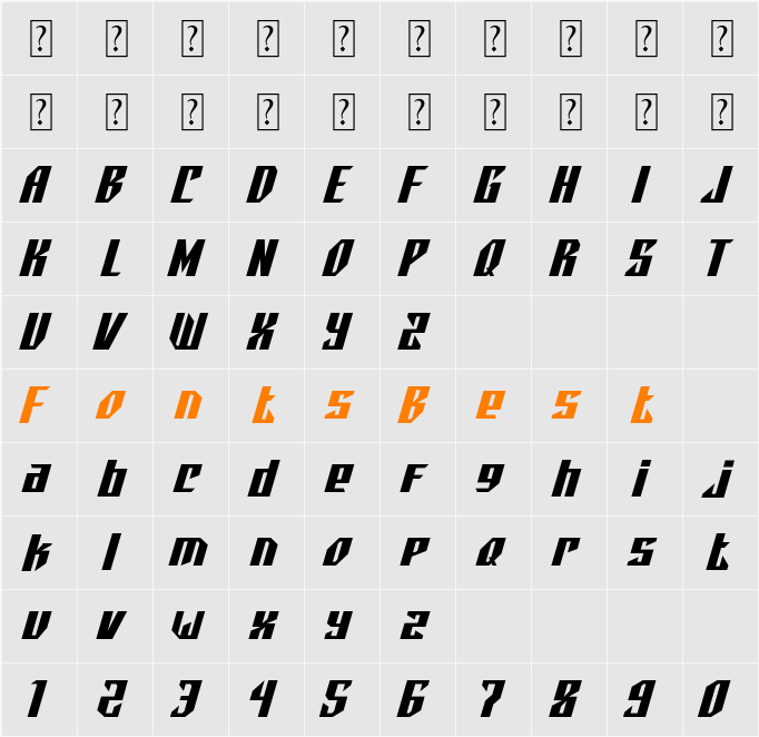 AEROSWIFT Character Map
