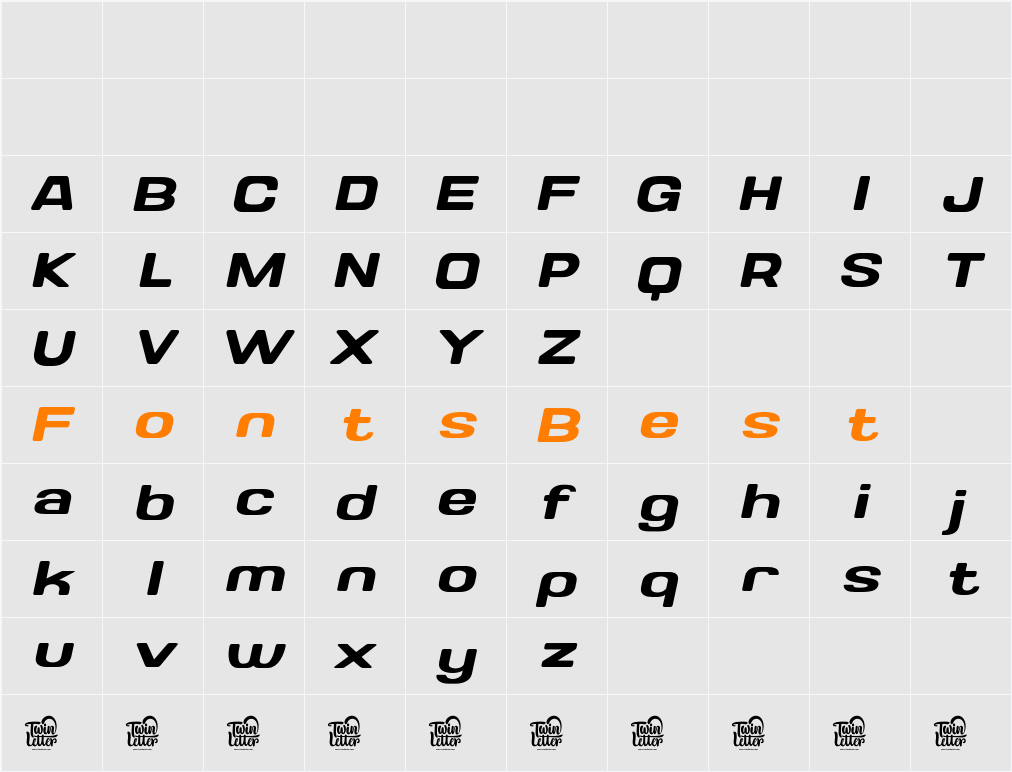 Valonik Med Slant Character Map
