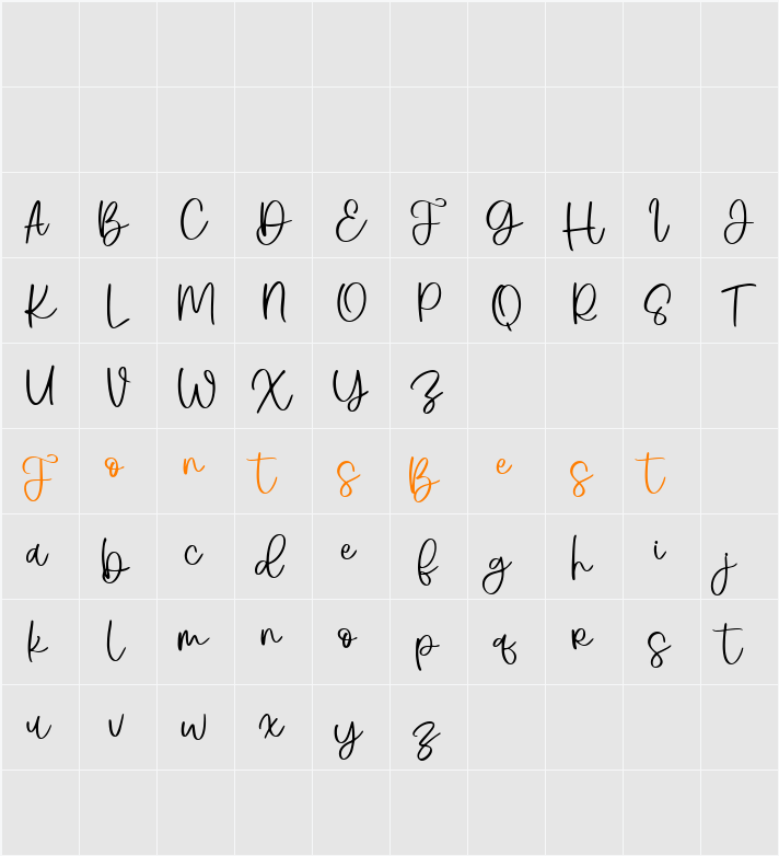 Bogatess Script Character Map