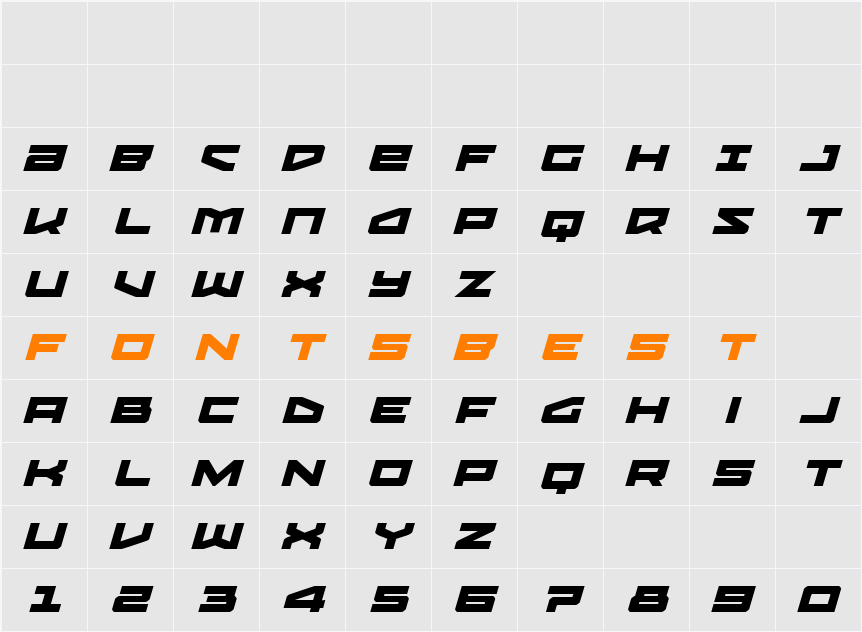 Vortex Dancer Spaced Italic Character Map