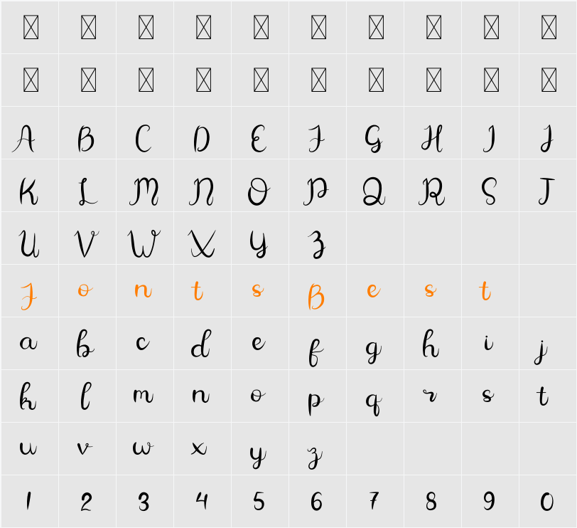 Allamanda Script Character Map