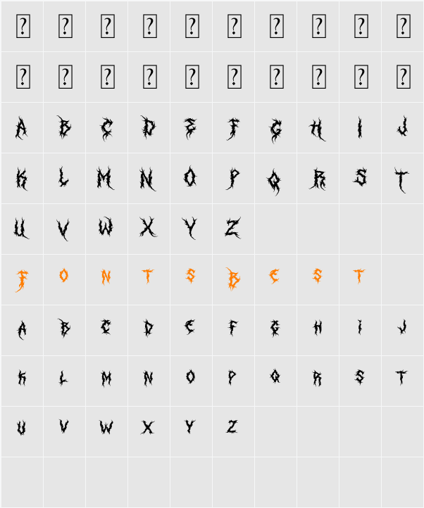 Rusted Sabbath Character Map