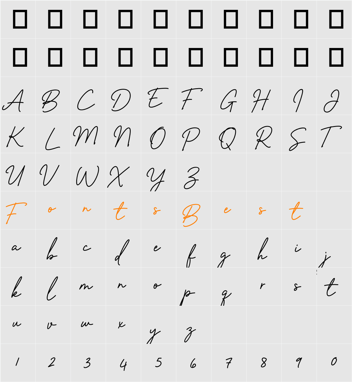Felicity Bonham DEMO! DEMO! Character Map