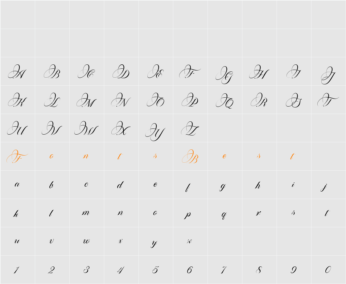 Platinum script Character Map