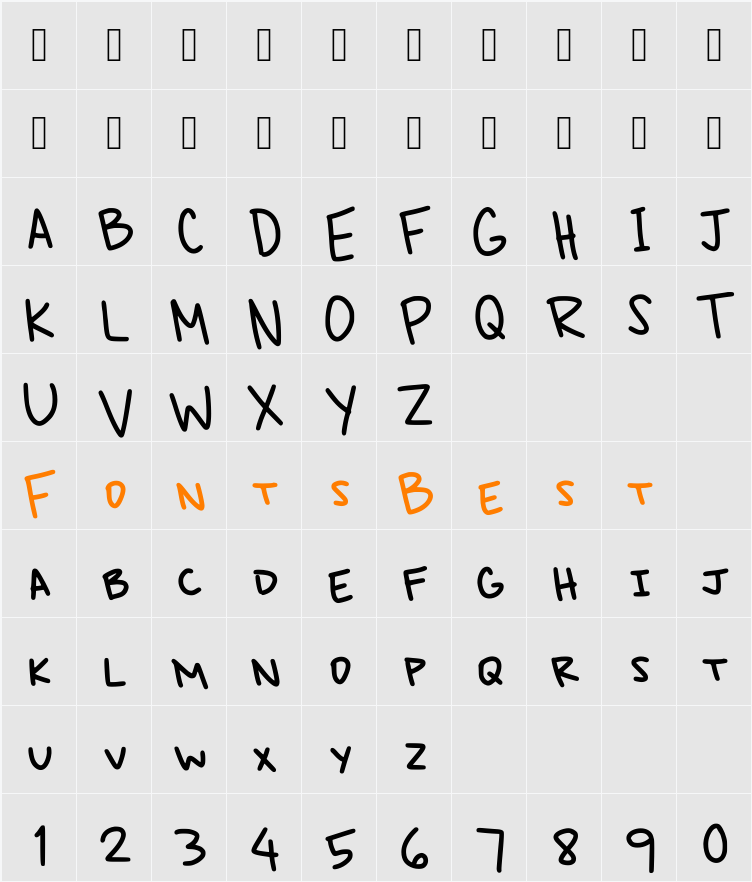 Very Epic Handwriting Lite Character Map