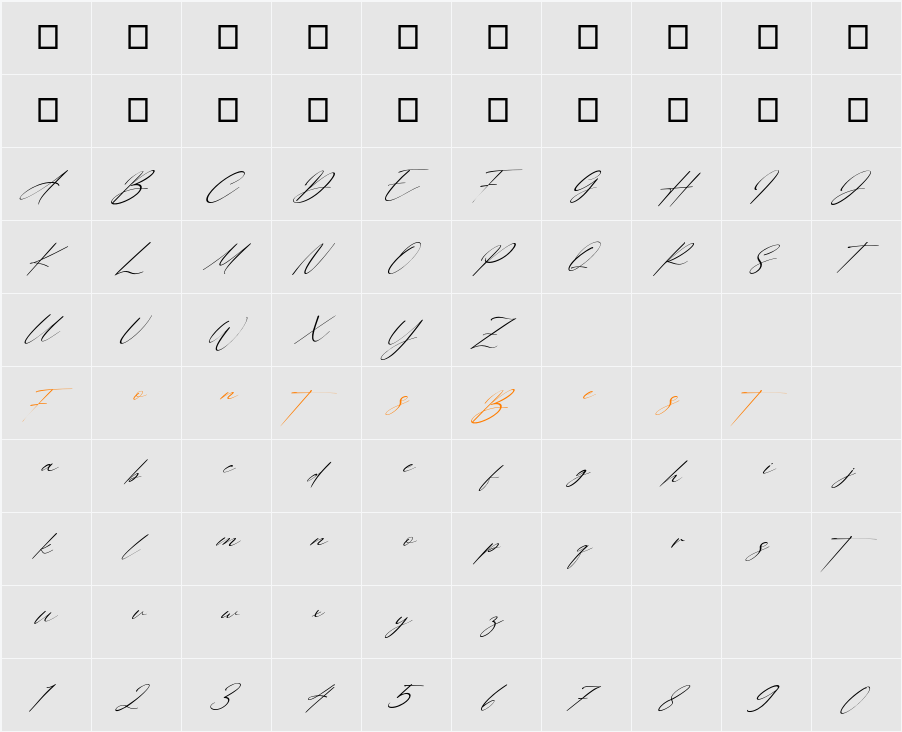 Alexandria Italic Character Map