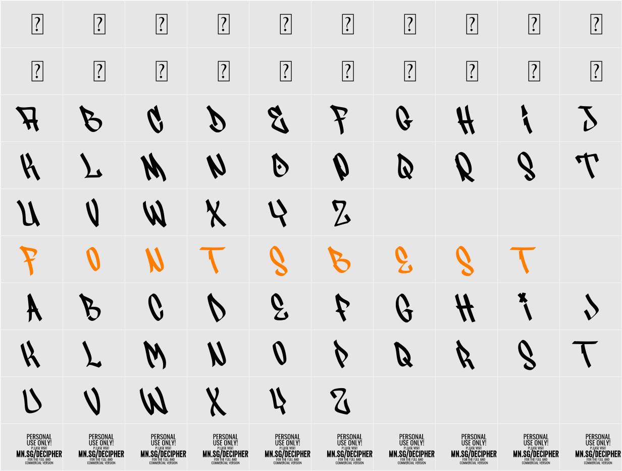 Decipher PERSONAL USE Character Map