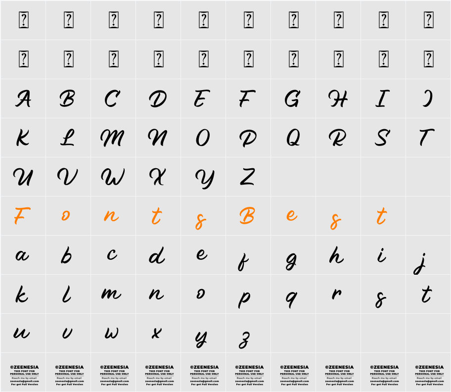 Bright Diamond Script Personal Character Map