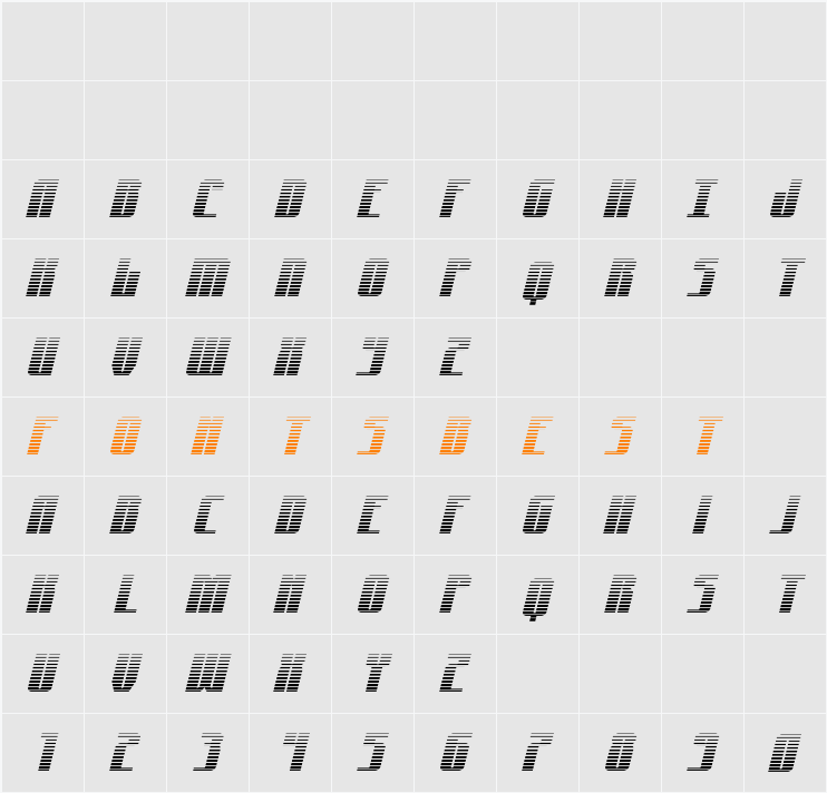 Xeno-Seeker Gradient Italic Character Map