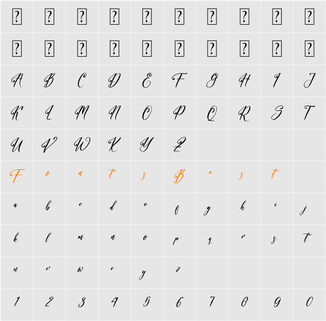 Bracetison Character Map