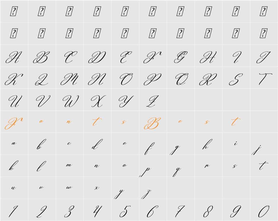 Quentty Italic Character Map