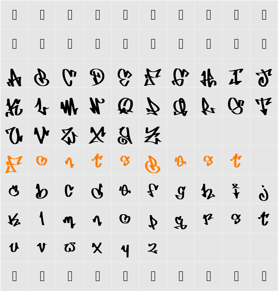 Alivegraff Font Character Map